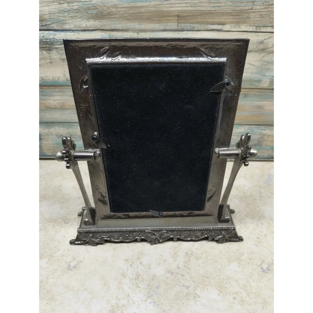 Ornate Vanity Swing‎ Mirror Enamel Swirl Metal Frame Heavy Base Free Stand